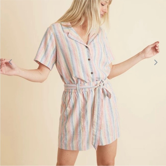 Marine Layer Karleigh Belted Short Rainbow Stripe Small pull on hemp high rise - Picture 3 of 13